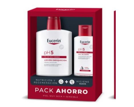 Eucerin Pack Piel Muy Seca y Sensible pH-5 Loción Enriquecida 1L y Gel de Baño 200ml