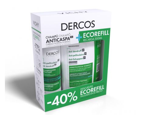 Dercos Pack Champú Anticaspa Normal- Graso 400ml + Eco Recarga 500ml