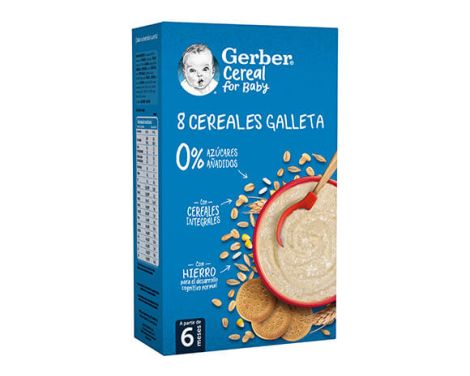 Gerber Papilla de 8 Cereales y Galleta 0%-0% 250g